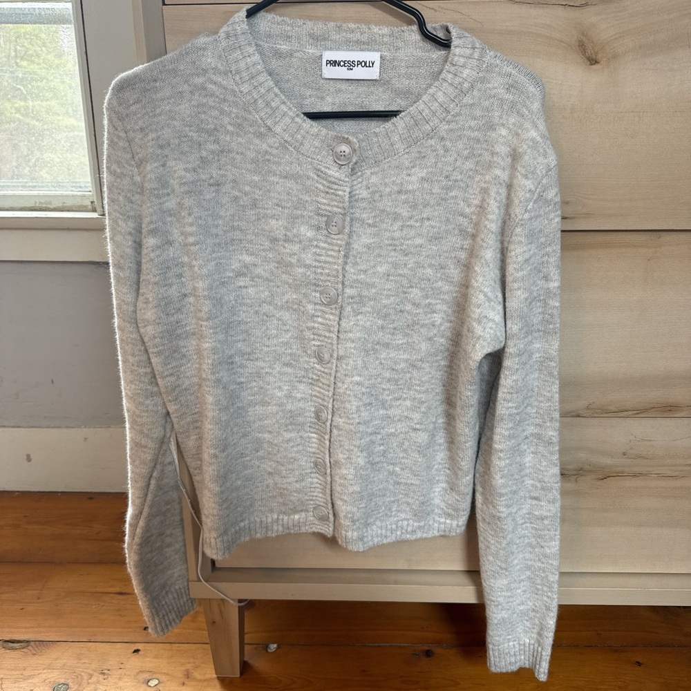 Princess Polly Heather Gray Cropped Button Cardigan